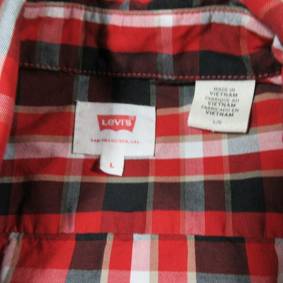 Levis mens red white black plaid button down shirt L EUC - Picture 4 of 5